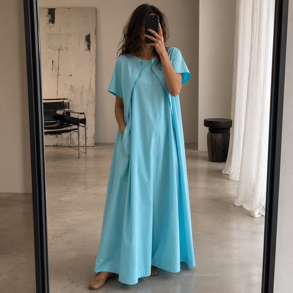 MM6 Maison Margiela Cotton Poplin Maxi Dress Light Blue Layered Size 38 Size 2
